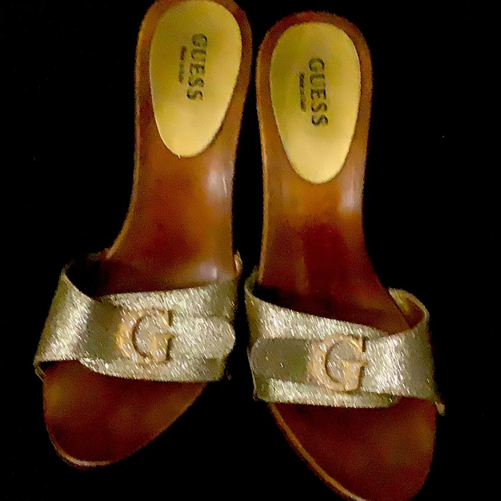 Vintage guess gold wood heels